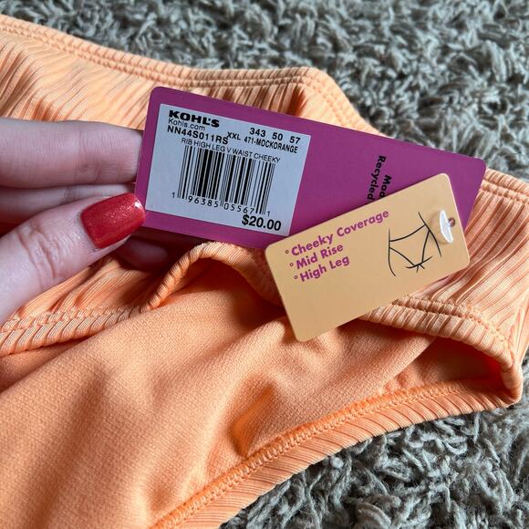 NWT! Juniors' Ninety-Nine° Orange High Leg V-Waist Cheeky Bikini Bottoms Sz XXL - Picture 4 of 6